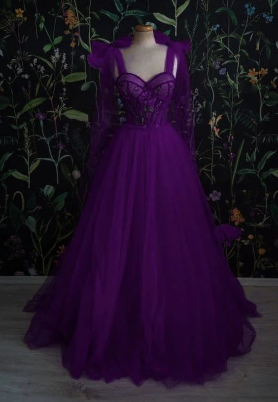 Dunkelviolettes langes Ballkleid, formelles Kleid fg3430