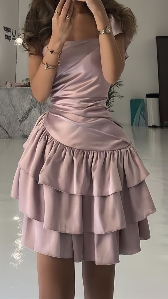 Satin Altrosa Kurzes Homecoming-Kleid fg6857