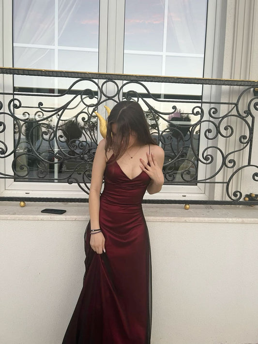 Robe de bal bordeaux, tenue de soirée fg6926