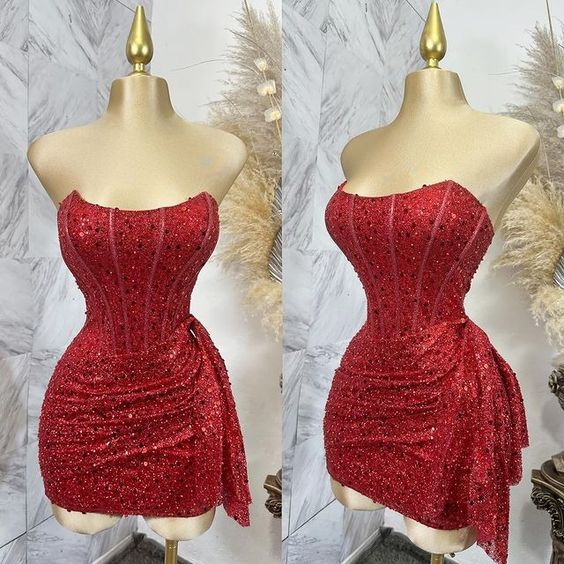 Robe de soirée rose bustier à paillettes, mini robe de bal, tenue d'anniversaire fg6892