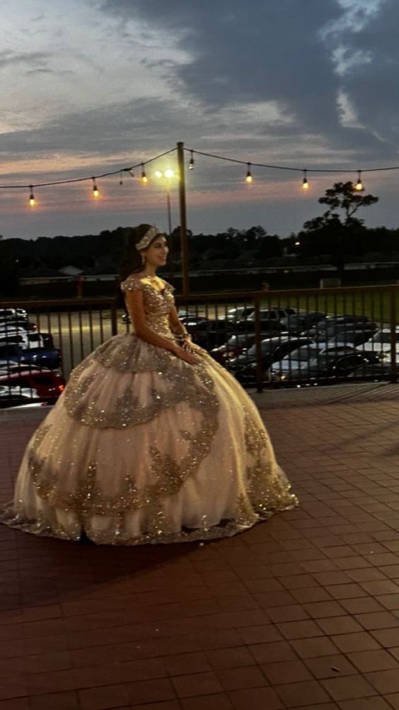 sparkly champagne dresses Sparkly Champagne Ball Gown Quinceanera Dress Sweetheart Birthday Part – formalgowns