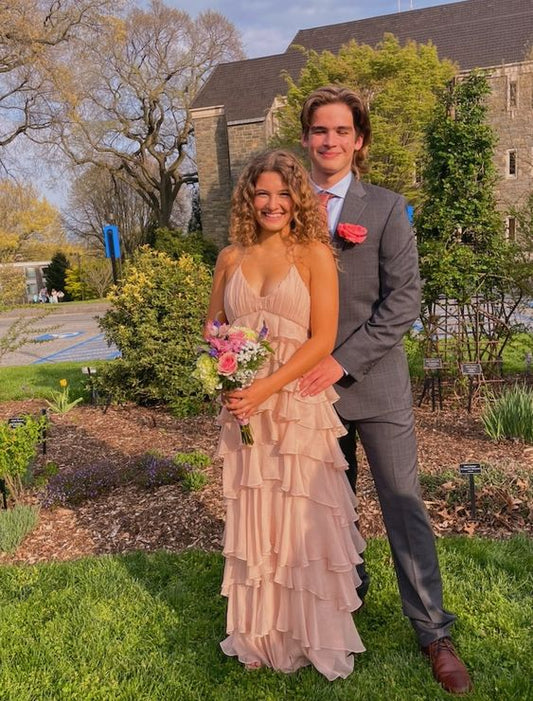 Robe de bal longue à bretelles spaghetti et volants, robe de soirée formelle fg6901