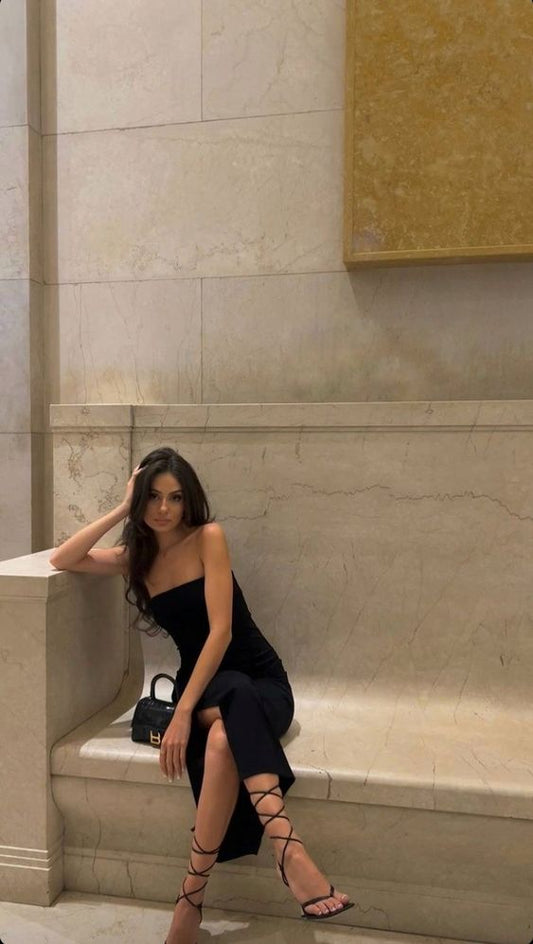 Robe de bal noire bustier, robe de soirée formelle fg6904