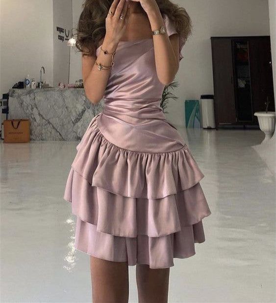 Satin Altrosa Kurzes Homecoming-Kleid fg6857