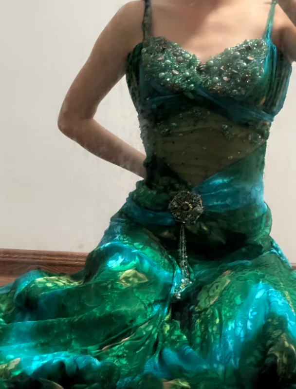 Grünes Vintage Langes Ballkleid Retro Abendkleid fg8331