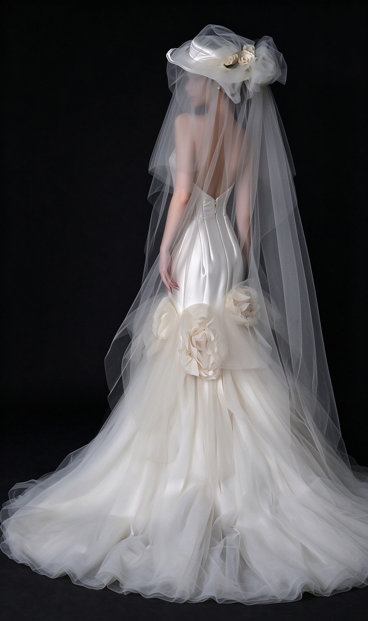 White Strapless Satin 3D Floral Mermaid Wedding Dress fg9100