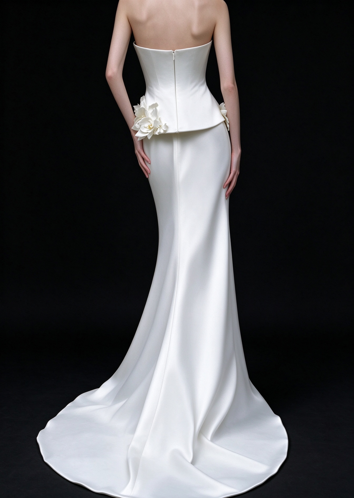 White Strapless 3D Floral Satin Mermaid Wedding Dress fg9169