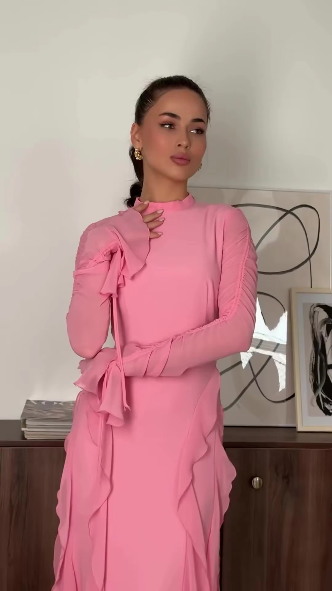 Robe longue décontractée en mousseline à volants pour femme, tenue de soirée fg7442