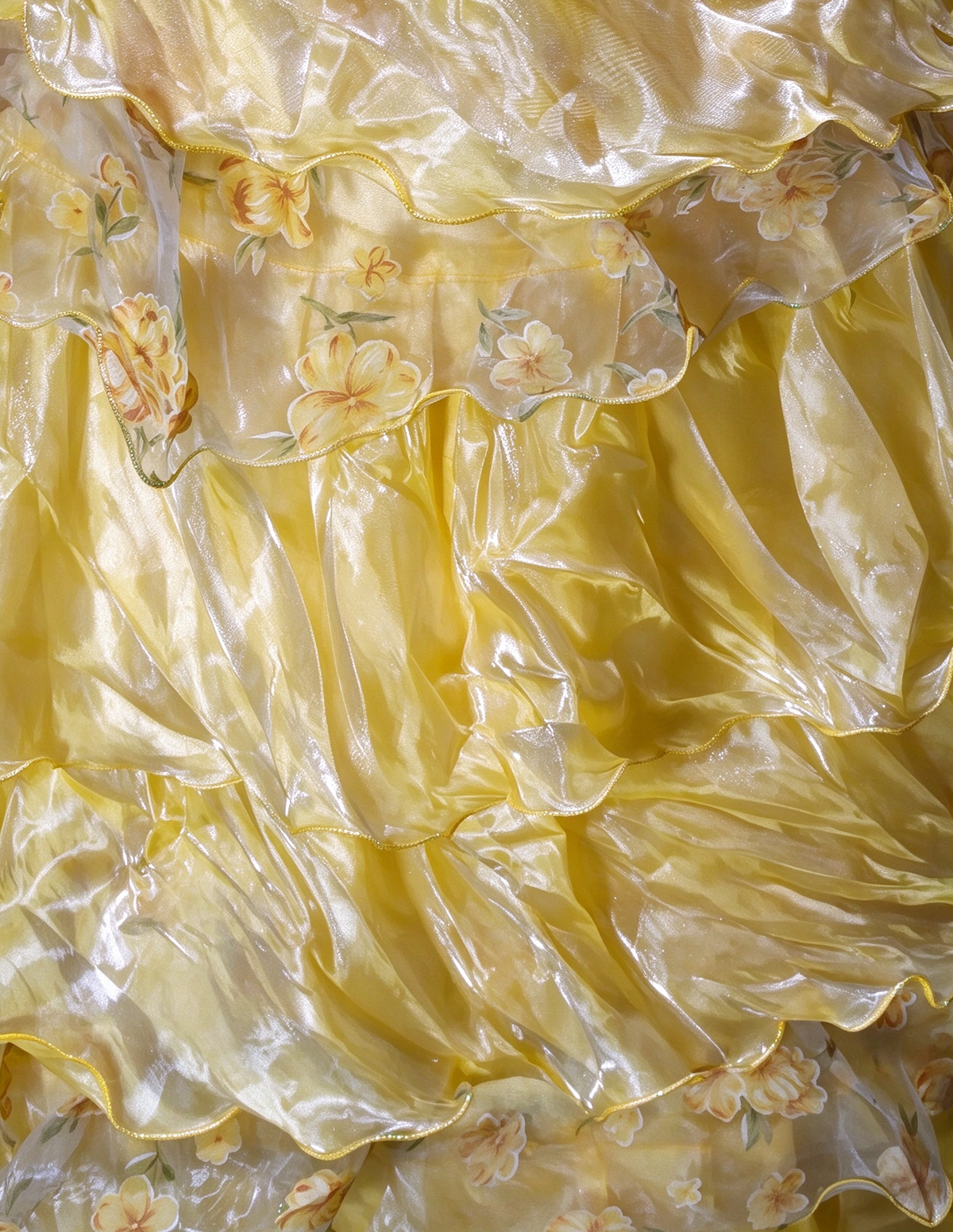 Spaghetti Strap Ruffled Yellow Organza Ball Gown, Formal Evening Dress fg8925