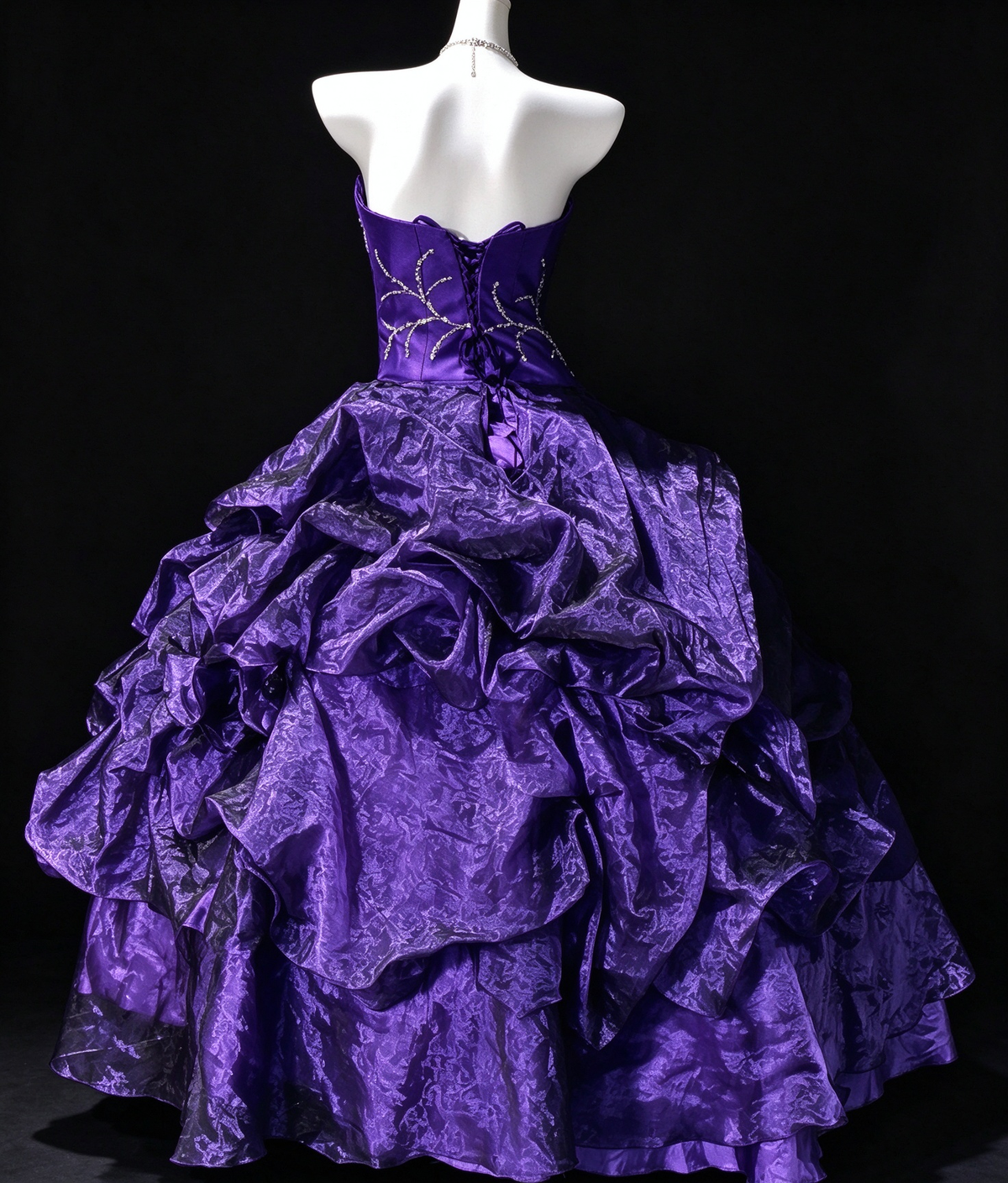 Strapless Purple Ruffled Ball Gown with Beaded Embroidery, Formal Evening Dress fg8938