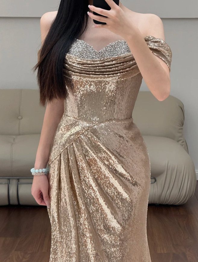 Buntes Meerjungfrau-Partykleid mit Pailletten und langen Abschlusskleidern fg8362