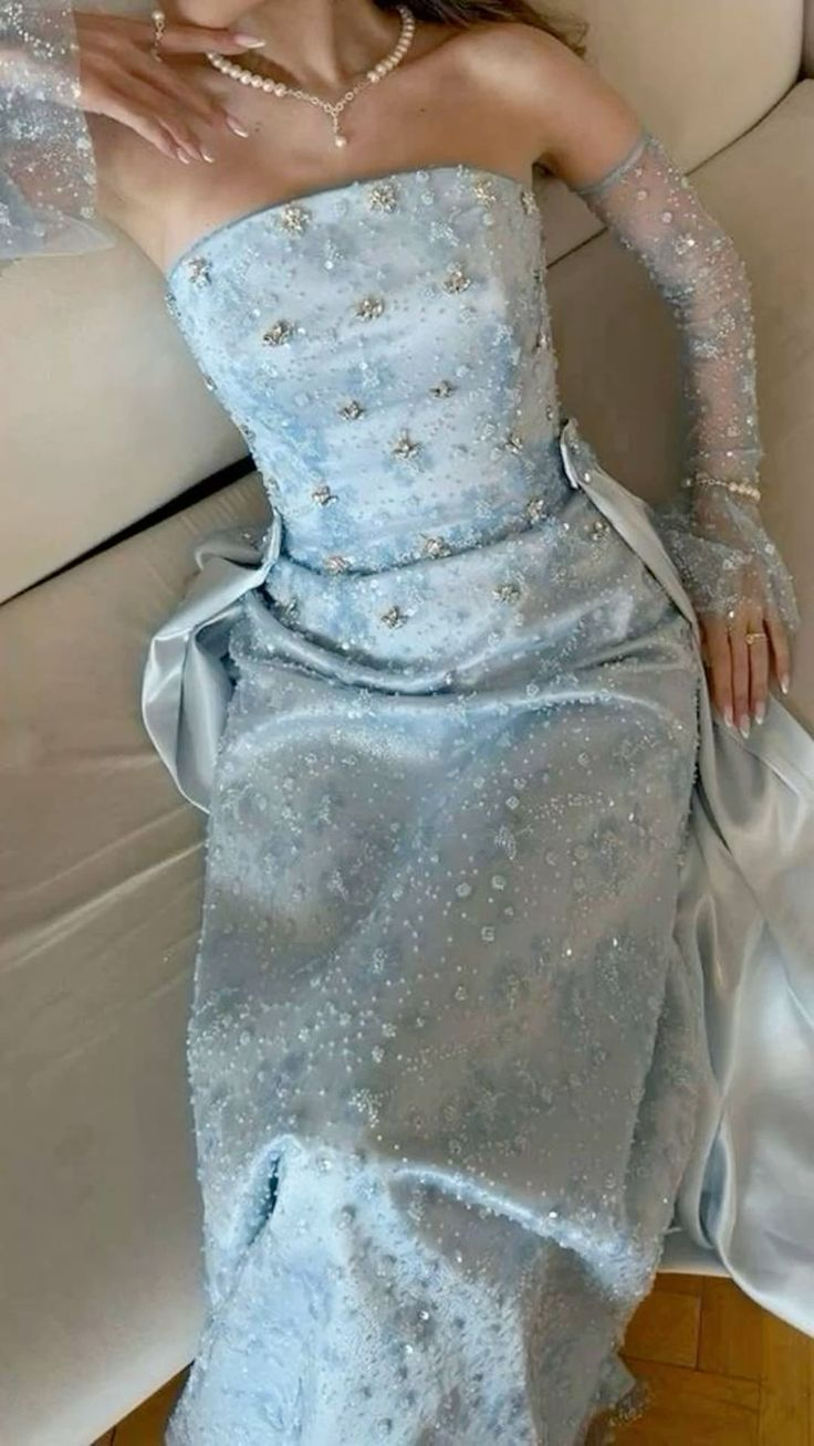 Beaded Blue Prom Dress Sleeveless Long Evening Dress Birthday Dress fg