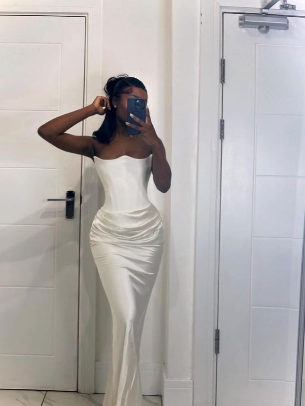 White Strapless Long Prom Dress Evening Party Dress fg7408