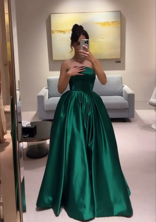 Robe de soirée longue bustier verte coupe trapèze fg6498