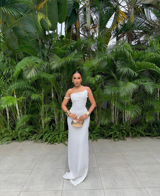 Robe de bal blanche sexy sans manches, longue robe de soirée fg6783