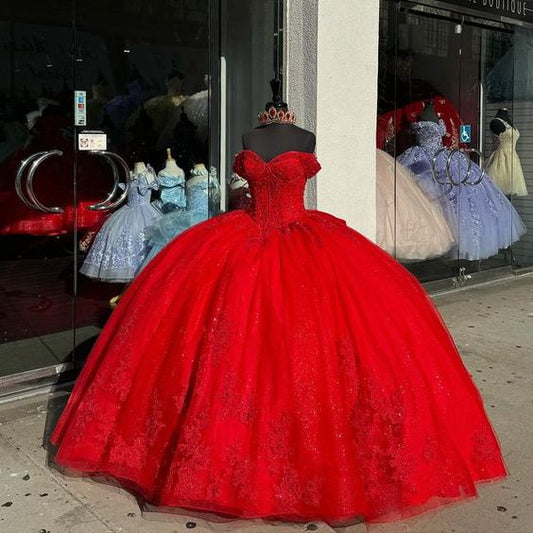 Robe de bal princesse Quinceanera, robe rouge avec nœud en dentelle et perles, pour les 16 ans, fg6292