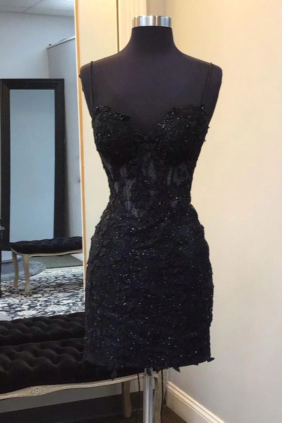 Sparkly Black Corset Lace Tight Short Homecoming Dress fg6311