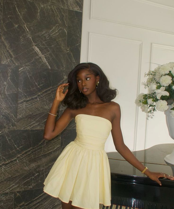 Robe de soirée bustier jaune clair, mini robe de bal fg6071