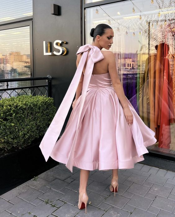 A-Line Evening Gown Homecoming Dress Wedding Guest Satin Dress with Bu – formalgowns A-Line Evening Gown Homecoming Dress Wedding Guest Satin Dress with Bu – formalgowns