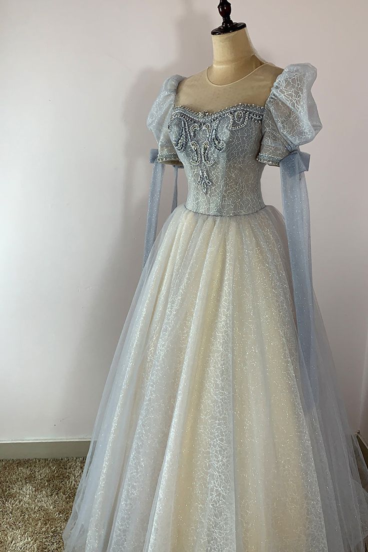 Tulle Beaded Shiny Tulle Prom Dresses, A-Line Long Party Dresses fg6751