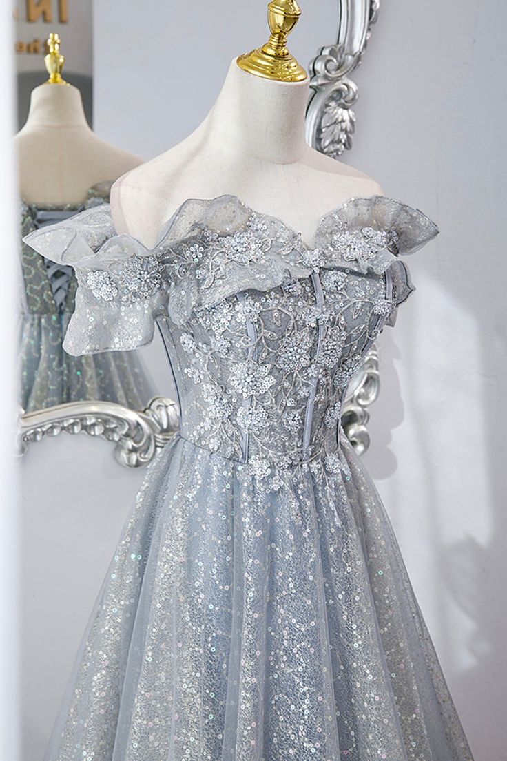 Tulle Lace Long Prom Dresses, A-Line Sequins Evening Dresses fg5490