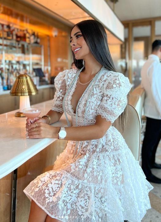 Robe de soirée courte en dentelle blanche, tenue d'anniversaire, robe de cocktail, robe de soirée courte fg8007