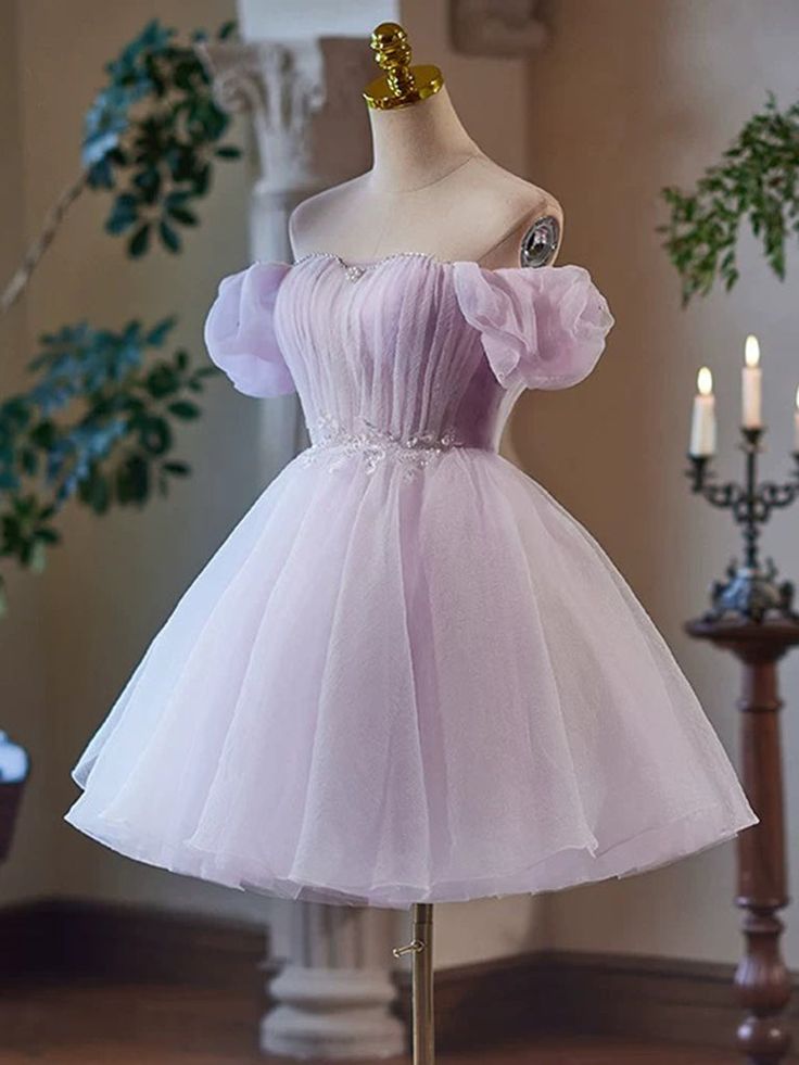 A-Line Sweetheart Neck Tulle Purple Short Prom Dress, Purple Homecomin formalgowns A-Line Sweetheart Neck Tulle Purple Short Prom Dress, Purple Homecomin formalgowns