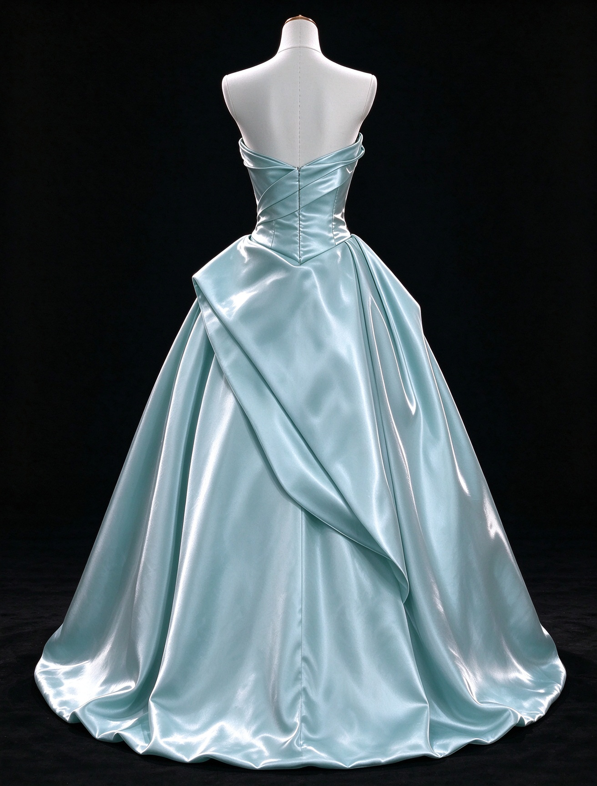 qua Strapless Ruched Satin A Line Evening Gown fg9078