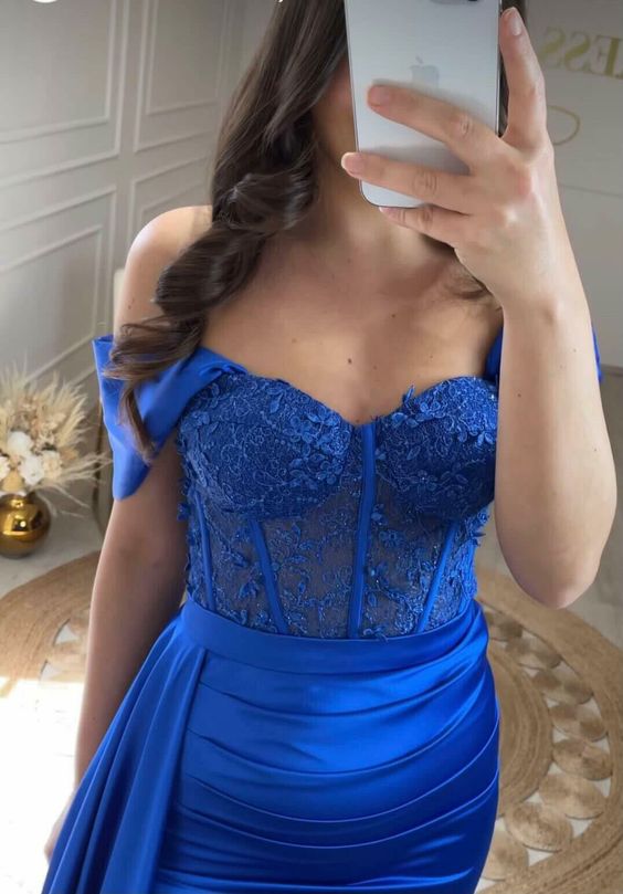 Royal Blue Evening Dresses Sweetheart Side Split Long Sexy Mermaid Satin Evening Dress Zipper Luxury Formal Party Dress fg5512