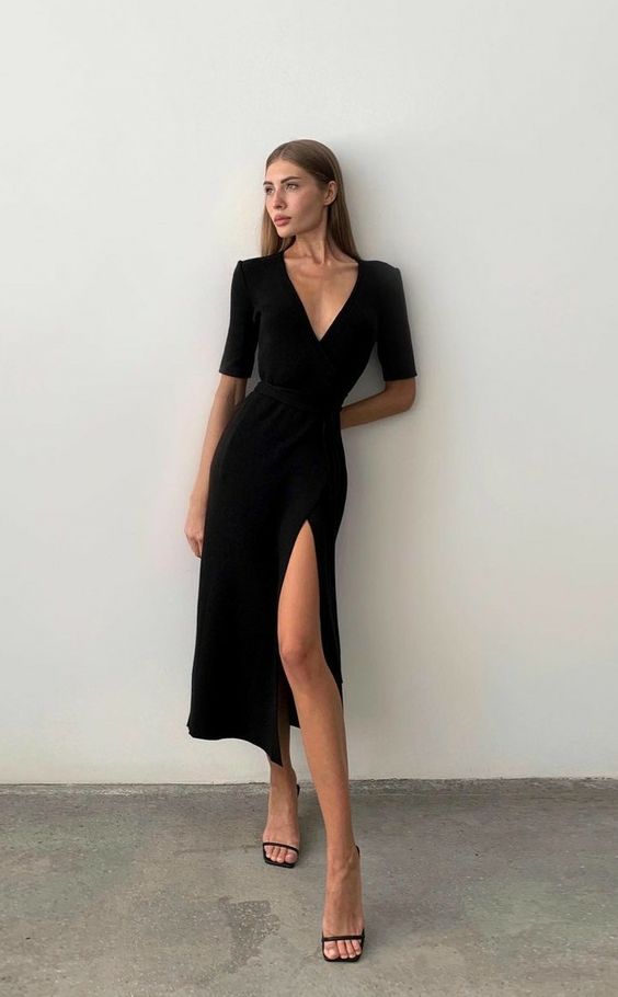 Sexy Black Split Half Sleeve Dress Evening Dress fg5876 Sexy Black Split Half Sleeve Dress Evening Dress fg5876