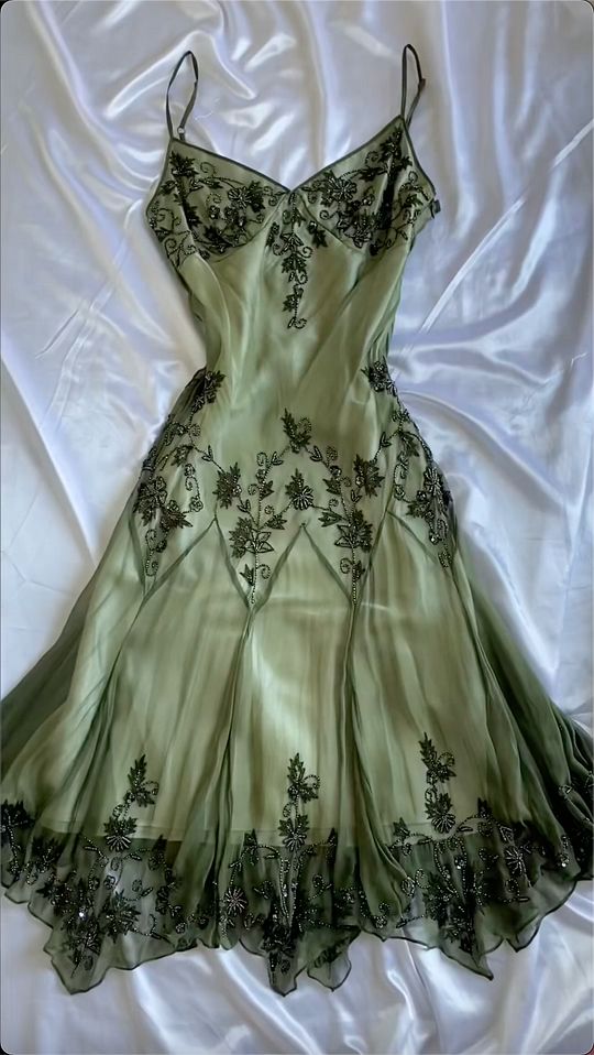 vintage green emerald maxi dress embroidered crystals floral Prom Dresses fg3974