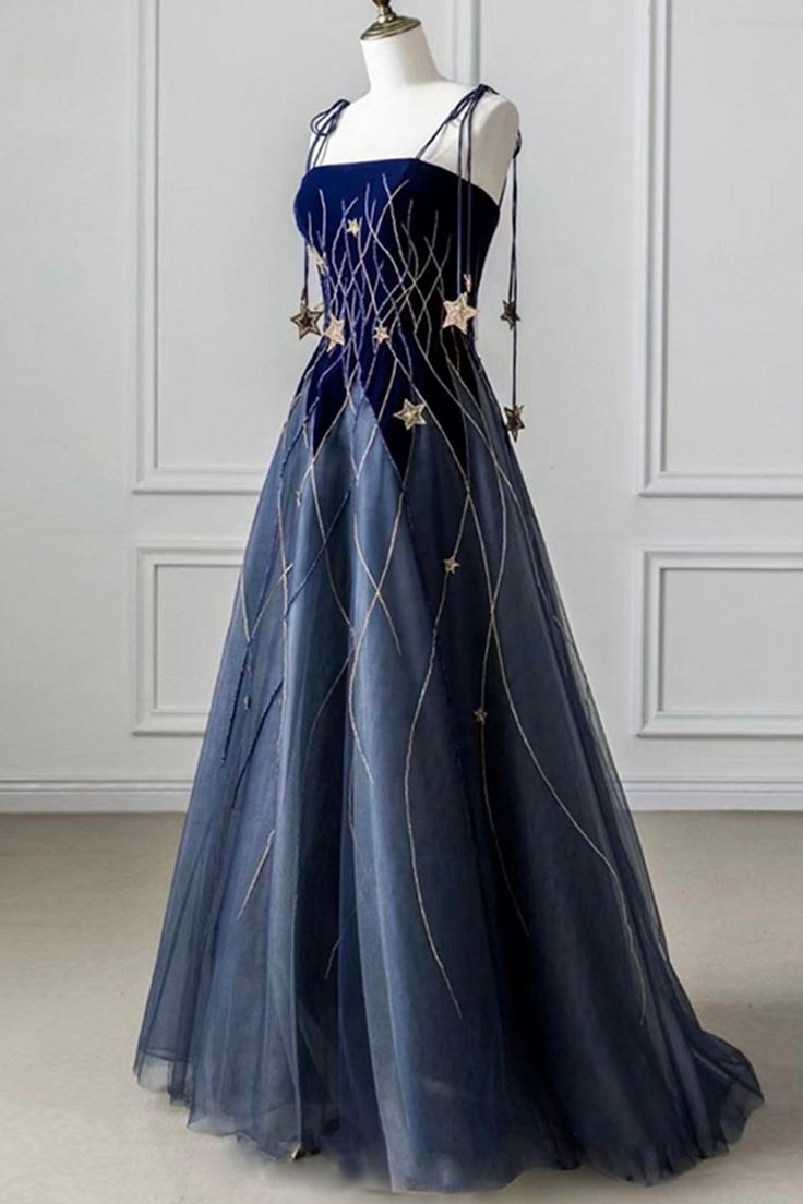 Robe de bal longue à bretelles spaghetti et étoile, robe de soirée fg6247