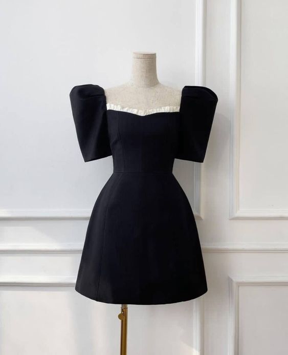 cute black hoco dresses 2 Piece Homecoming Dress Style S2314 freshman homecoming dresses high low Cute Black satin short prom