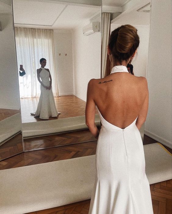 Long Simple Wedding Dress Halter Backless Bridal Gown fg6348 formalgowns Long Simple Wedding Dress Halter Backless Bridal Gown fg6348 formalgowns