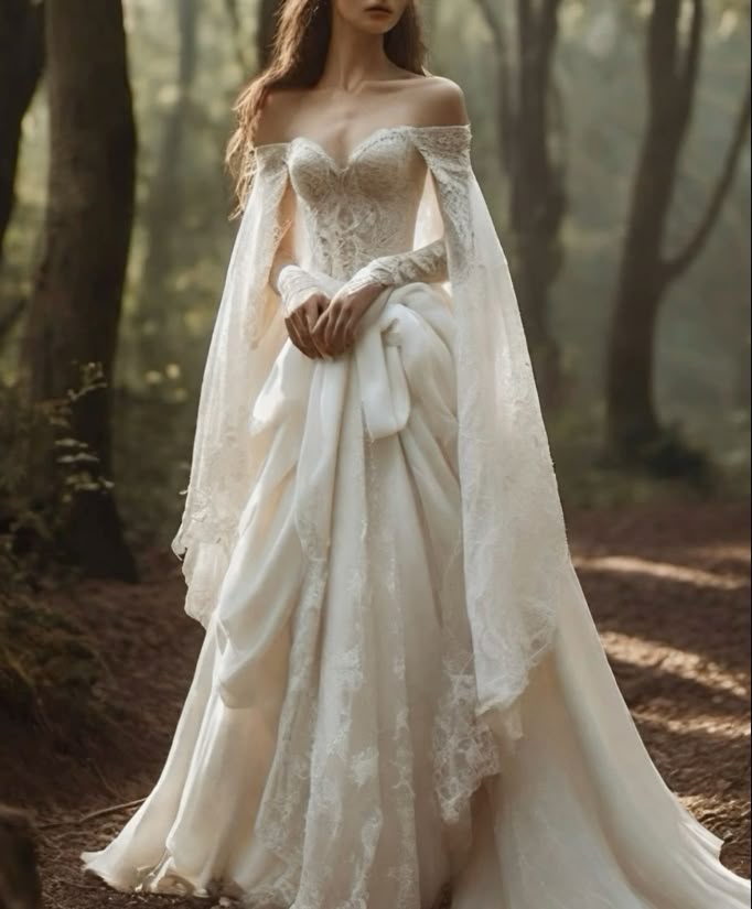 vintage off the shoulder wedding dress Vintage Off The Shoulder Wedding Dress with Cape Lace Up Lace Applique – formalgowns