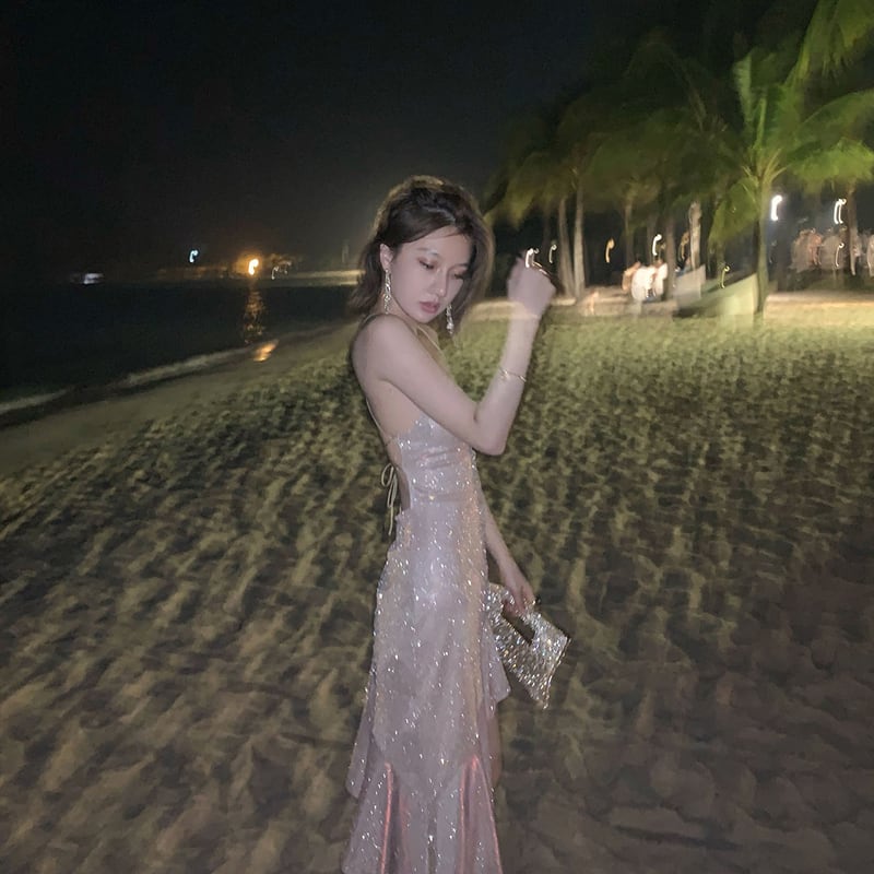 Fashion Sequin Dress Women Sexy Backless Spaghetti Strap Dresses Elegant Evening Party Dress fg5962