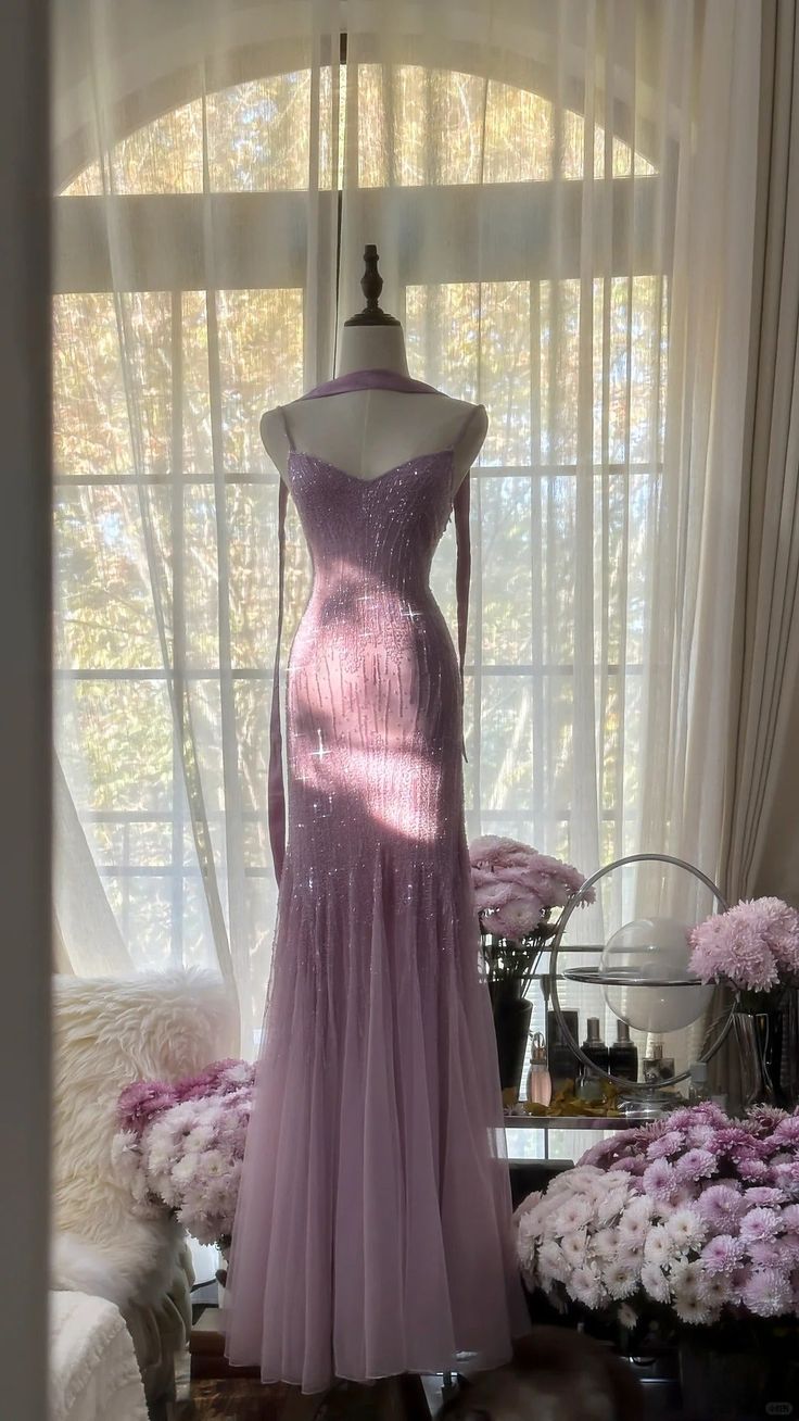 Robe de soirée élégante violette style sirène à bretelles spaghetti en tulle et sequins fg7613
