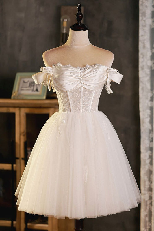 A-Linie Tüll Kurzes Ballkleid, Süßes Off-the-Shoulder Partykleid fg5824