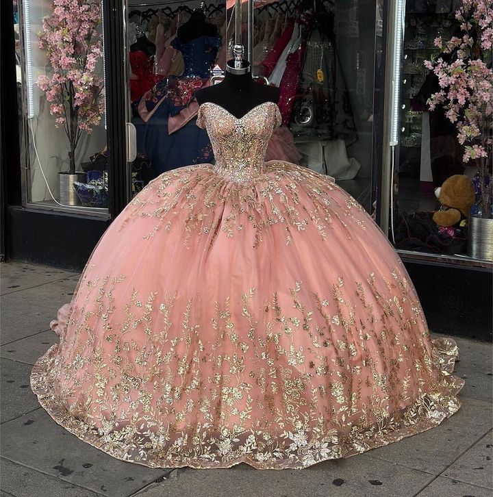 Pink Princess Quinceanera Dress with Off Shoulder Ball Gown fg6820