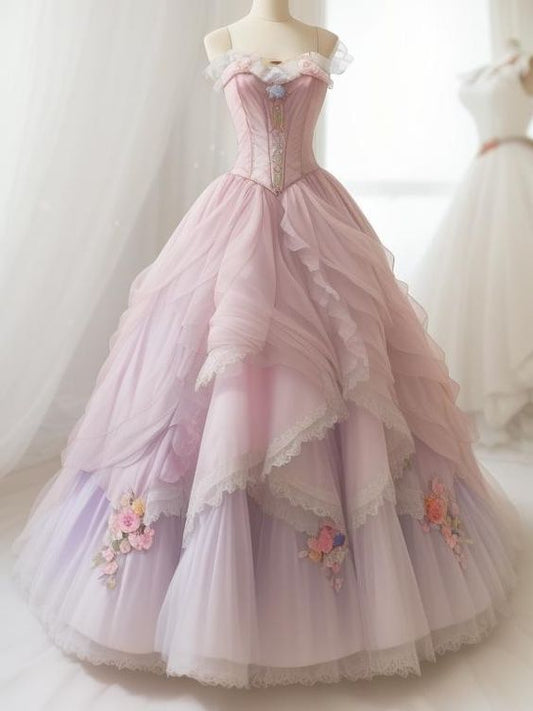 Robe de soirée trapèze pour filles, robe princesse en tulle avec appliques, fg6225