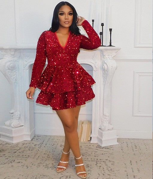Robe de soirée trapèze à manches longues, robe de cocktail courte et pas chère fg5641
