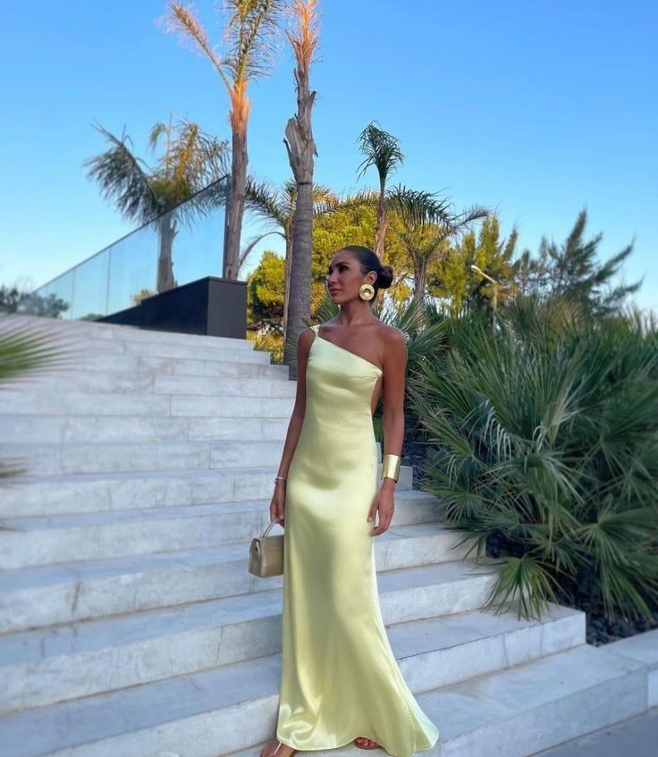 Yellow One Shoulder Prom Dresses, Evening Dress, Floor Length Party Gowns fg6565