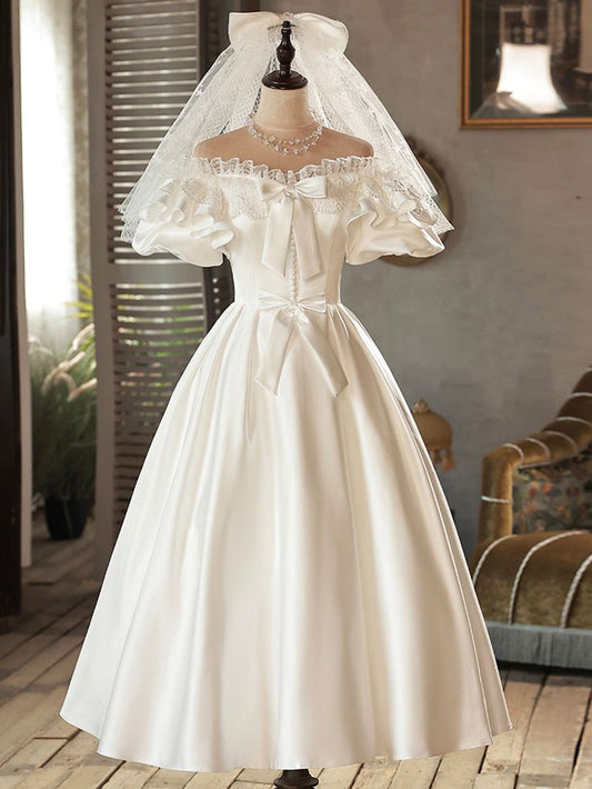 Kurzes Ballkleid aus Satinspitze, Abendkleid, Hochzeitskleid fg5825