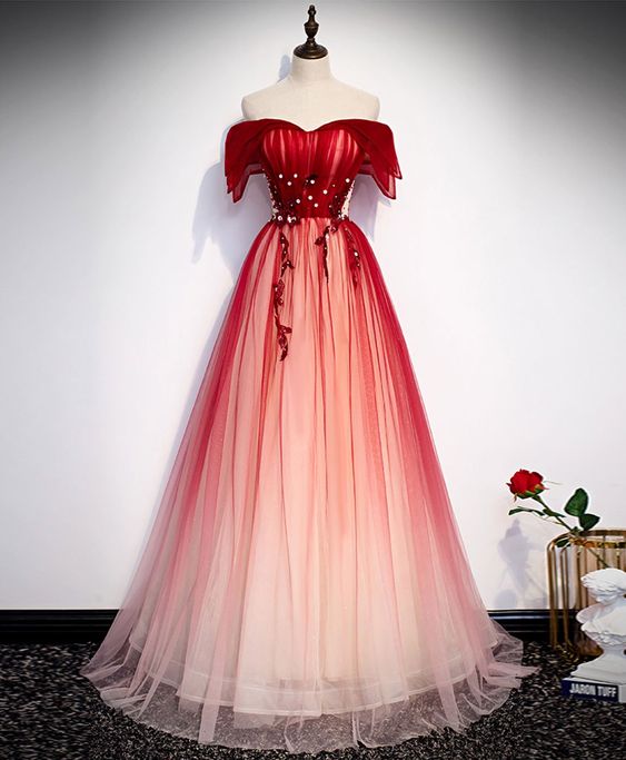 Burgundy Off Shoulder Tulle Long Prom Dress, Burgundy Formal Dress fg5 formalgowns Burgundy Off Shoulder Tulle Long Prom Dress, Burgundy Formal Dress fg5 formalgowns