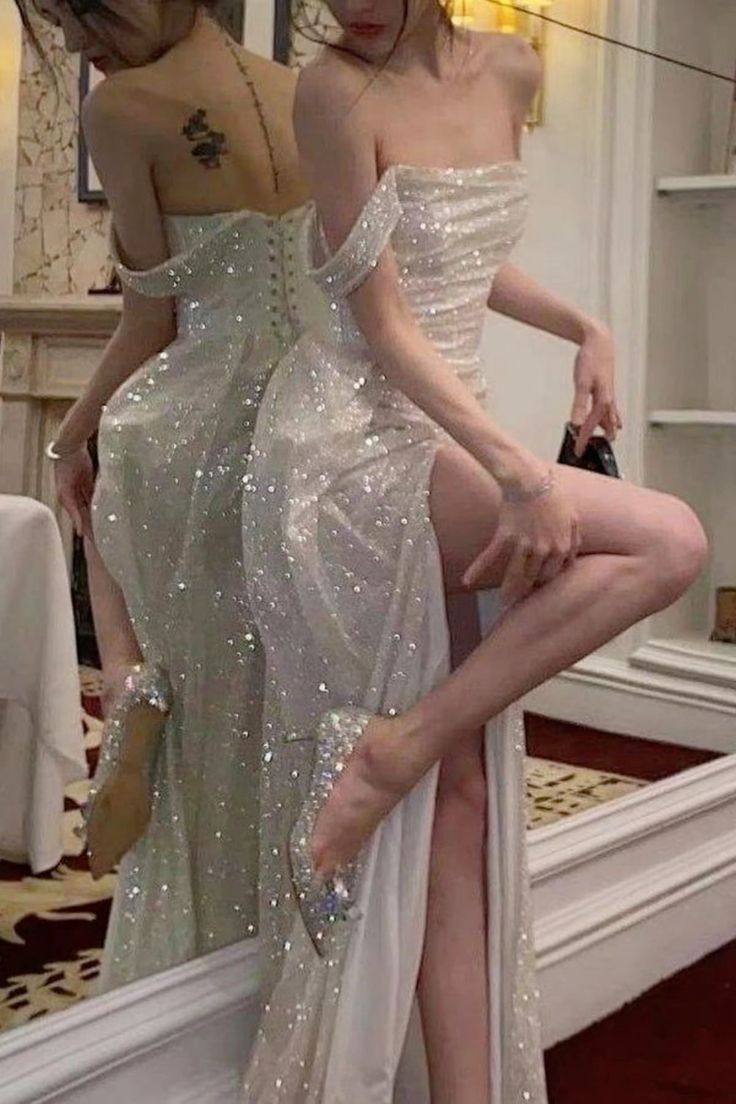 Shinny High Slit Women Formal Evening Party Prom Gowns fg2242