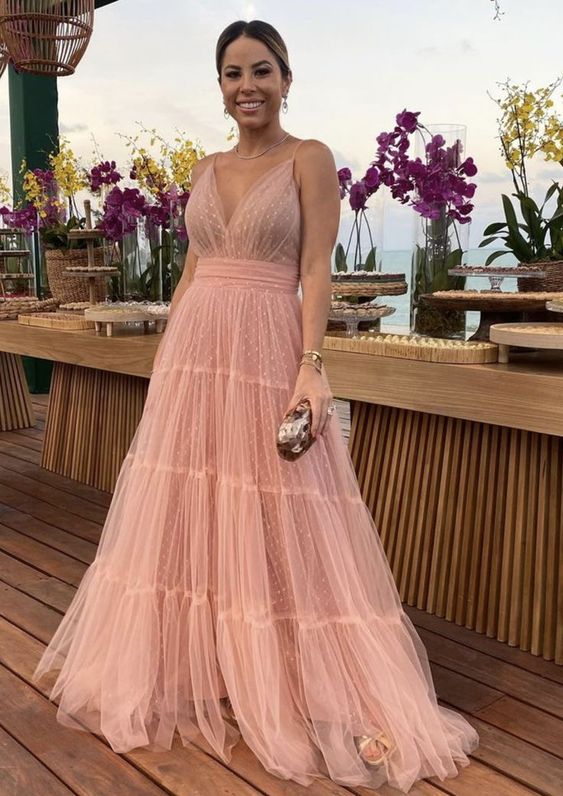 Elegant Long Pink Evening Dresses A-Line Floor Length Prom Formal Dres Elegant Long Pink Evening Dresses A-Line Floor Length Prom Formal Dres