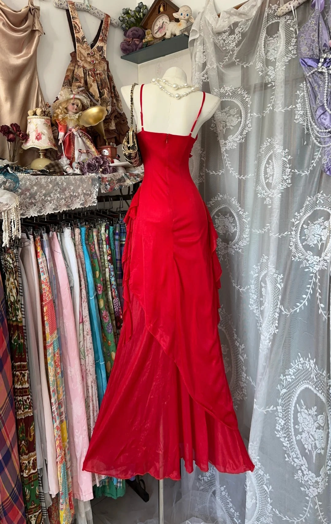 Red Party Dress Long Evening Dress Vintage Prom Dress fg8130