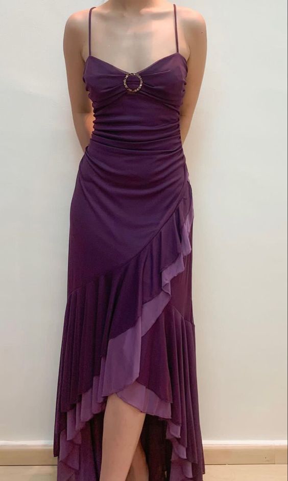 Purple Spaghetti Straps Sleeveless Party Prom Dress fg5944