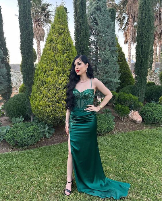 Elegant Green Dress Prom Long Fall Wedding Guest dress fg5407