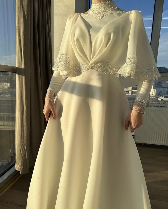 Dubai Formal Event Dresses Saudi Arabia Women's Prom Dresses High Neck Beadings Floor-Length Evening Dresses fg5765